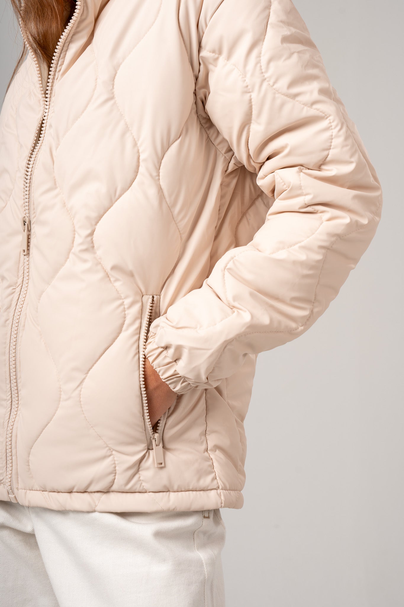 Cream High Neck Puffer Jacket